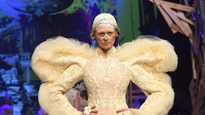 A frilled-edged bodysuit at the Amato spring / summer 2020 show during Fashion Forward Dubai on November 02, 2019. Getty Images