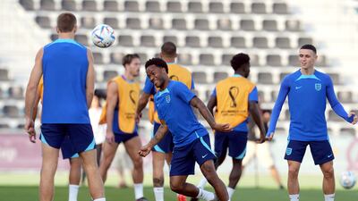 Raheem Sterling during an England training session in Al Wakrah, Qatar, on December 3, 2022. PA
