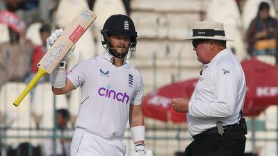 Ben Duckett of England celebrates after reaching his half century. AFP