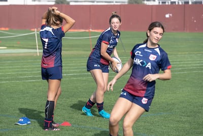 A Dubai College Girls' rugby team train before a match in the UK. Antonie Robertson / The National