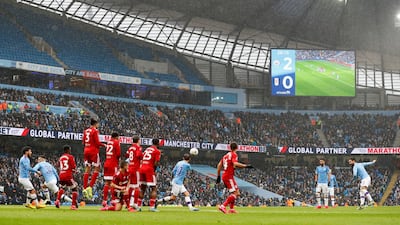 Manchester City's Ilkay Gundogan shoots at goal from a free kick. Reuters