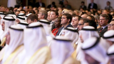 It is the seventh time the World Economic Forum Summit on the Global Agenda has been held in the UAE. Above, delegates to the listen to speakers during the opening of the 2014 summit on Sunday, November 9. Pawan Singh / The National