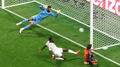 Spain's Lamine Yamal scores the opener. Reuters