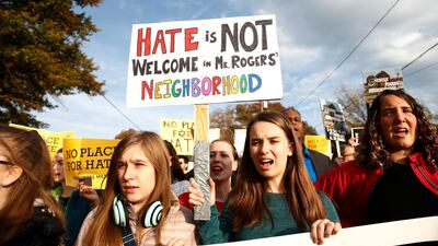 Marchers make their way towards the Tree of Life synagogue three days after the mass shooting in Pittsburgh. EPA