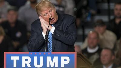 Republican presidential candidate Donald Trump addresses supporters during a campaign rally at the Greater Columbus Convention Center in Columbus, Ohio. Trump spoke about immigration and ObamaCare, among other topics, to around 14,000 supporters at the event. Ty Wright / Getty Images / AFP
