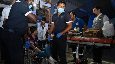 Medical teams swiftly transferred the wounded and those needing immediate care to hospitals in Abu Dhabi, after their plane landed at Zayed International Airport