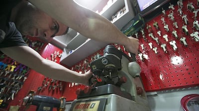 Mahran Al Azhari, a keymaker, pictured at the Prince of Keys shop, is one of the city’s oldest key duplicators. Mona Al Marzooqi / The National