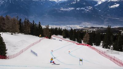 Priska Nufer from Switzerland during the super-G portion of the women's alpine combined competition at the World Cup in Crans-Montana, Switzerland, on Sunday, February 23. EPA