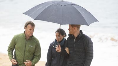 Prince Harry and Meghan were greeted by Takaka Department of Conservation area manager Andrew Lamason when they arrived at the reserve. Getty