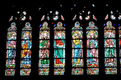 Stained glass window in the Notre-Dame. Frederic Soltan / Corbis via Getty