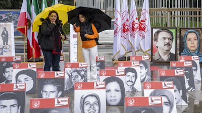 Demonstrators in front of the European headquarters of the UN in Geneva, Switzerland, during a rally against Iran. EPA