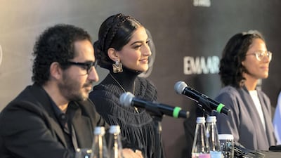 Ahmed Helmy and Sonam Kapoor with Shymaa Binbrek at the launch of the Dubai Stars at the Palace Downtown. Antonie Robertson / The National