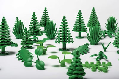 Leaves, bushes and trees made from plant-based plastic appear in Lego boxes. Courtesy Lego