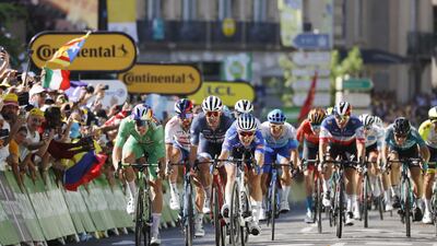 Alpecin-Deceuninck rider Jasper Philipsen wins the sprint finish. EPA