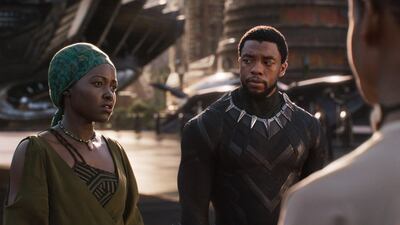 Lupita Nyong'o and Chadwick Boseman in 'Black Panther'. Courtesy Marvel