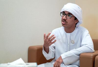 Abdulla Eissa, 17, travels around schools to speak to pupils about the dangers of addiction. Victor Besa / The National