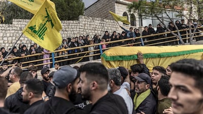 Hezbollah supporters carry the coffin of a member killed during clashes with the Israeli military along Lebanon's southern border. Getty Images