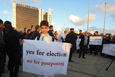 Libyans demonstrate against the postponement of elections in Benghazi, in December 2021. AFP
