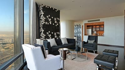The living space in the three-bedroom apartment in the Burj Khalifa. Courtesy Better Homes