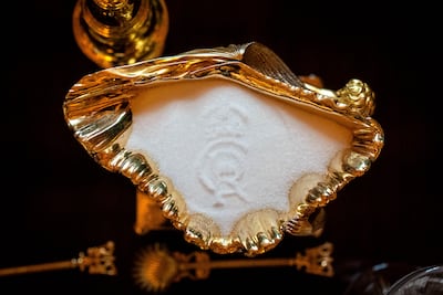 The King Charles III cypher imprinted into salt on the banquet table. Getty Images