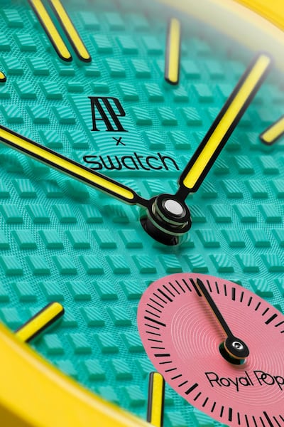 The colourful Otg Roz Royal Pop watch. Photo: Swatch