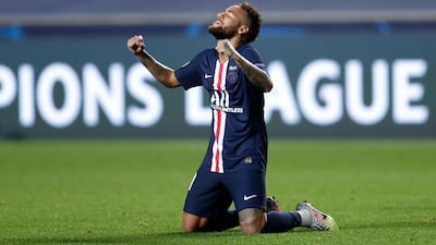 Neymar celebrates the victory over Leipzig. Getty