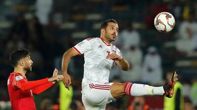 Ali Mabkhout, right, in action for the UAE during their draw against Bahrain in the 2019 Asian Cup. AP