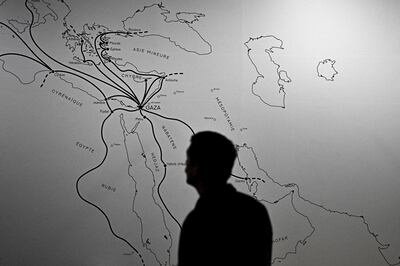 A map on display at the archaeological heritage exhibition. AFP