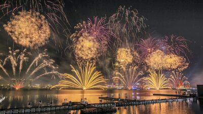 Fireworks at the New Year’s Eve Countdown Village at the Abu Dhabi Corniche Breakwater. Victor Besa for The National
