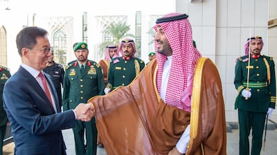 Saudi Crown Prince Mohammed bin Salman receives Chinese Vice President Han Zheng at Al Yamamah Palace in Riyadh. Photo: Saudi Ministry of Foreign Affairs
