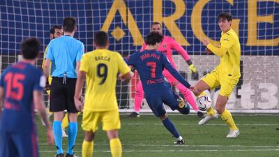 Atletico Madrid's Portuguese midfielder Joao Felix scores to make it 2-0. AFP