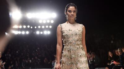 Australian model Shanina Shaik takes to the catwalk for the Oscar de la Renta show, which closed the Mercedes-Benz Fashion Week Australia in Sydney, Australia, on May 20, 2016.