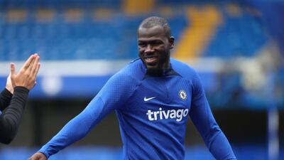 Kalidou Koulibaly trains at Stamford Bridge. Getty