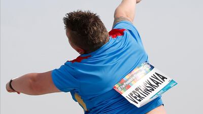 Irina Vertinskaya of Russia in action during the Women's Shot Put F37. EPA