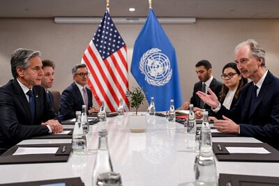 US Secretary of State Antony Blinken meets with the UN Special Envoy for Syria Geir Pedersen in Jordan's southern Red Sea coastal city of Aqaba on December 14. Reuters
