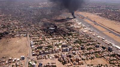 Smoke rises above Khartoum International Airport as battles rage between Sudan’s army and the paramilitary Rapid Support Forces. AFP