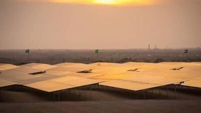 UAE flags fly at the Sheikh Zayed Solar Power Plant in Mauritania. Courtesy Clement Tardif