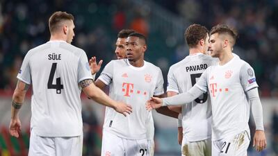 Bayern Munich's David Alaba, Niklas Sule and Lucas Hernandez. Reuters