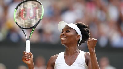Venus Williams celebrates winning the semi-final match against Johanna Konta.