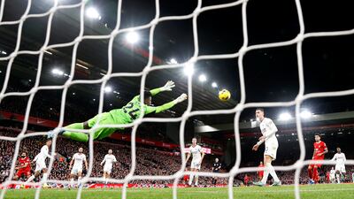 UNITED RATINGS. Couple of ‘moments’ early on, but saved well from Van Dijk, Diaz and from a Salah deflected shot. Made more saves, twice from Salah, as Liverpool dominated with 34 shots. Stood tall all afternoon for a clean sheet at Anfield. Getty Images
