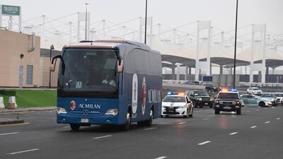 The AC Milan team arrive arrive at Jeddah King Abdulaziz International Airport, Saudi Arabia, on Sunday before the Italian Supercup final against Juventus on Wednesday. Getty Images