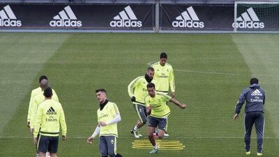 Real Madrid players during the team’s training session at Valdebebas sports city in Madrid, Spain, 19 April 2016. Real Madrid will face Villarreal in a La Liga match the upcoming 20 April. EPA/Luca Piergiovanni