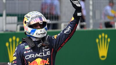 Red Bull driver Max Verstappen celebrates after sealing pole position after the sprint race for the Austrian Grand Prix. AFP