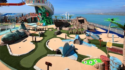 Highlights on Thrill Island include Lost Dunes mini golf, fallen palms and beached planes and ships. Photo: Royal Caribbean
