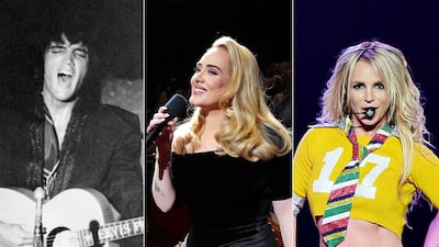 From left, Elvis, Adele and Britney Spears have all had residencies in Las Vegas. Getty Images