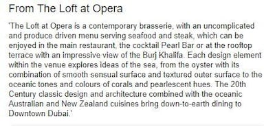 The words describing the Loft at Opera bear an uncanny resemblance to Sean Connolly's restaurant