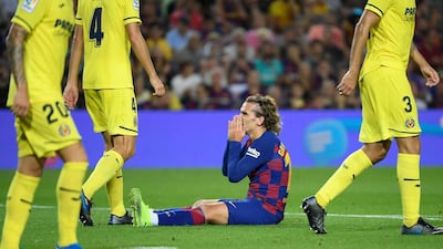 Barcelona's French forward Antoine Griezmann reacts. AFP