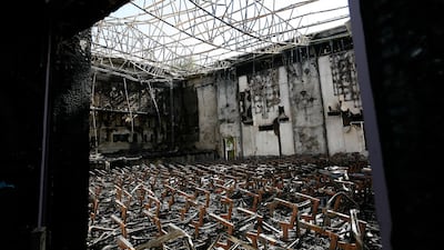 Inside Al Nasr cinema after it was destroyed by fire. Pawan Singh / The National
