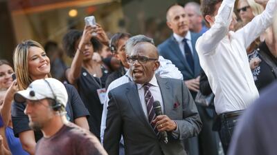 Today hosts Savannah Guthrie, left, and Al Roker are seen at Rockefeller Plaza during a taping of the show. Brent N Clarke / FilmMagic / Getty Images