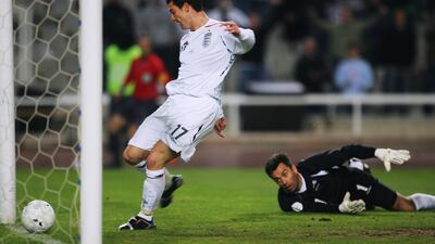 David Nugent scores England's third goal against Andorra in March 2007, the highlight of his 11-minute international career. Getty